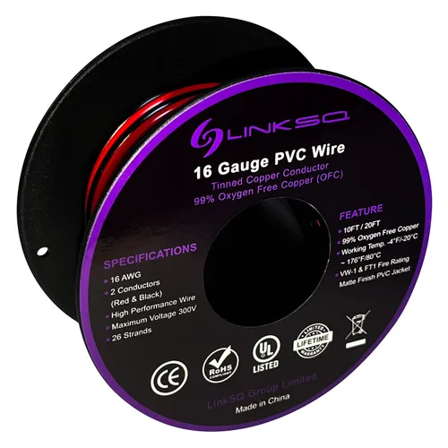 UL2468 Cable eléctrico de calibre 16 de 2 conductores de 10 pies, cable de cobre estañado trenzado sin oxígeno de 2 cables, 16 AWG 2 cables, cable