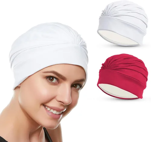 Miniatura 16 de BEEMO Gorros de natación para mujer, turbante de natación, de poliéster, con forro de látex, plisado para mujer Púrpura
