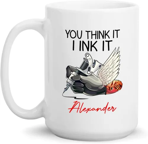 Miniatura 10 de Taza de artista de tatuaje floral, taza de café personalizada para tatuajes, taza de tatuaje personalizada con nombre regalo para amantes