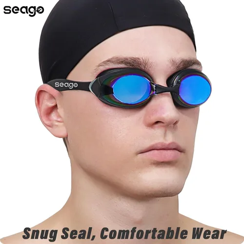 Miniatura 2 de Seago 2 Pack Swimming Goggles Anti-fog Anti-UV Silicone Swim Goggles Adult Women Men azul y dorado