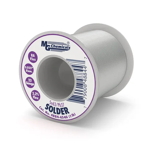 MG Chemicals - 4884-454G 63/37 Soldadura con núcleo de colofonia, 0.025" de diámetro, carrete de 1 lb