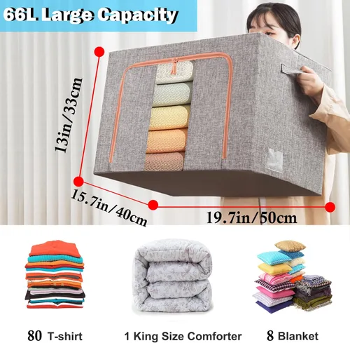 Miniatura 2 de Bolsas de almacenamiento de ropa de gran capacidad, organizador de almacenamiento apilable con marco de metal plegable, cremallera de 2 vías, asas