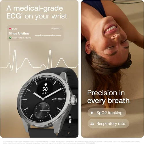 Miniatura 4 de WITHINGS ScanWatch 2 - Hybrid Smart Watch, Heart Rate Monitoring, Fitness Tracker, Cycle Tracker, Sleep Monitoring, GPS Tracker, 30-Day Battery Negro