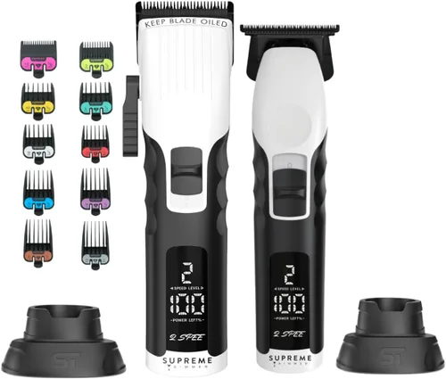 Supreme Trimmer Combo de recortadora de barba y cortadora de pelo 2 en 1 2Spee | Cuchillas extraíbles, 2 velocidades, pantalla LCD | Herramientas de
