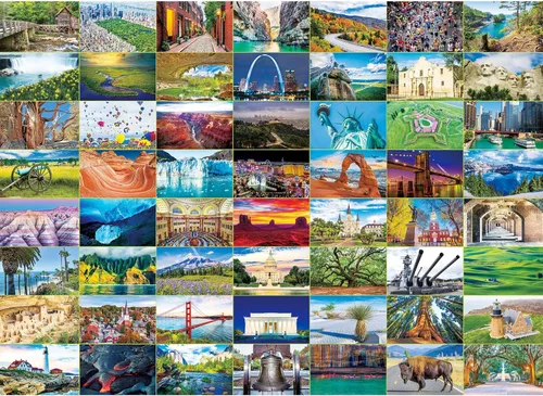 BenBen Rompecabezas de 1000 Piezas para Adultos, América Icónica, 56 Monumentos de EE. UU., Rompecabezas de Paisaje de Viaje Incluyendo Parques