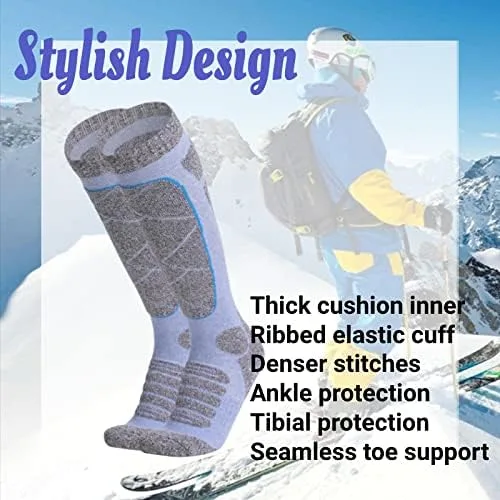 Miniatura 2 de Ekouaer Calcetines de esquí para hombres y mujeres esquí snowboard deportes de invierno hasta la rodilla cálidos transpirables paquete de 2 pares