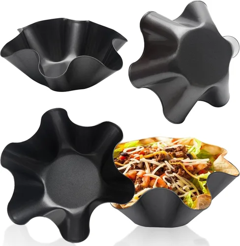 EKDJKK Moldes para hacer ensaladas de taco, 4 paquetes de tazones antiadherentes de acero al carbono para hornear, para tortillas, moldes para