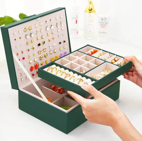 Miniatura 121 de Joyero de pendientes para mujeres y niñas, organizador de aretes de 5 capas, caja organizadora de joyas blanca con candado, collares y aretes