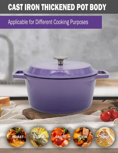 Miniatura 5 de Horno holandés de hierro fundido de 4.2 cuartos de galón con tapa, interior antiadherente esmaltado, apto para horno hasta 500 °F, compatible