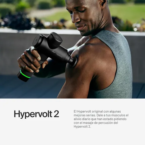 Miniatura 2 de Hyperice Hypervolt 2 Black - Con tecnología Quiet Glide, pistola de masaje de percusión de mano 3 velocidades, 5 cabezales intercambiables Ayuda
