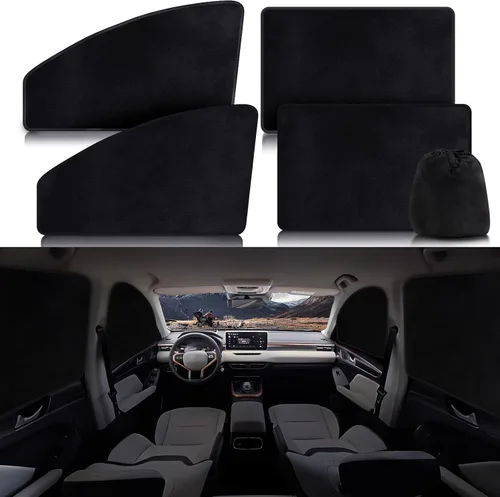 Miniatura 12 de ZATOOTO Cortinas para ventana de automóvil, 2 fundas de protección lateral de seda negra para la parte trasera, parasol magnético de privacidad que