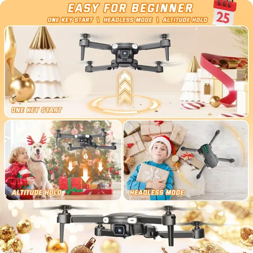 Miniatura 4 de Dron plegable con cámara para niños principiantes – Juguetes de helicóptero de control remoto, regalos para niños y niñas, 1080P HD FPV RC Drones