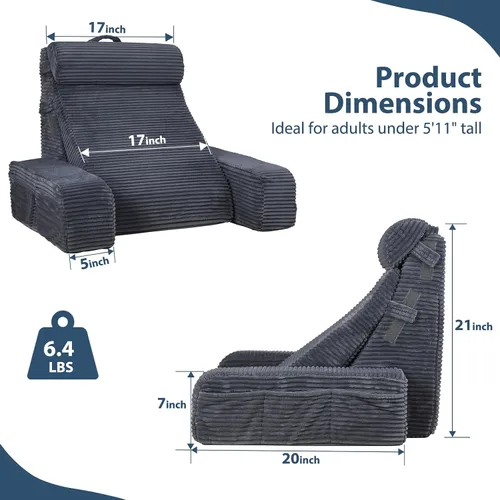 Miniatura 6 de Vekkia - Almohada de lectura ajustable y almohada trasera con respaldo – Espuma multi-densidad zonificada para soporte específico, bolsillos