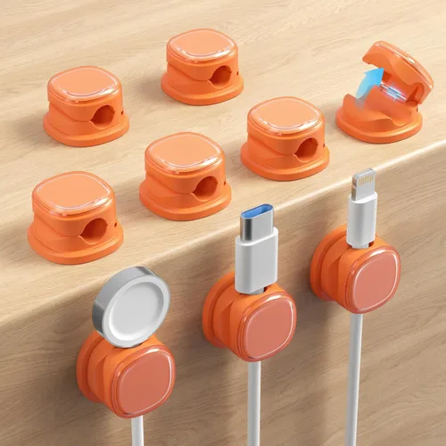 Miniatura 9 de Paquete de 9 organizadores de cables, gestión de cables de resorte, bonitos clips adhesivos para cables, cargador de teléfono para escritorio