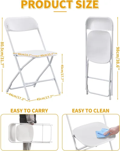 Miniatura 3 de BOOSDEN Paquete de 6 sillas plegables de plástico blanco, sillas de fiesta portátiles, sillas comerciales apilables con marco de acero, silla