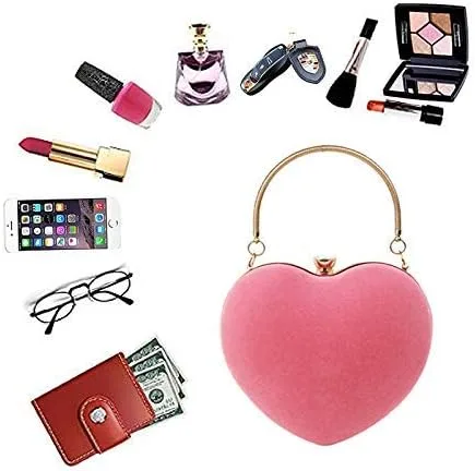 Miniatura 4 de Goclothod Bolso de mano en forma de corazón para mujer, bolso de hombro de terciopelo, bolsos de noche