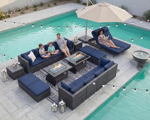 Miniatura 120 de NICESOUL Juego de muebles de patio para exteriores de 7 piezas con mesa para hoguera, gas natural y propano convertible, respaldo alto de 29.3