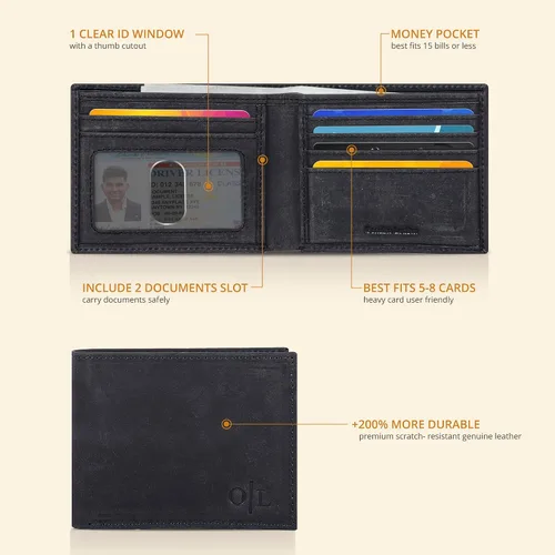 Miniatura 2 de Cartera delgada de cuero para hombre, bloqueo RFID, bolsillo frontal minimalista, delgada y elegante con ventana de identificación, regalo