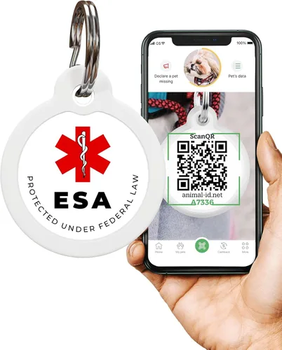 Miniatura 7 de Etiqueta para mascotas con código QR - ID de perro de servicio, ESA, etiquetas de nombre de apoyo emocional (hueso)