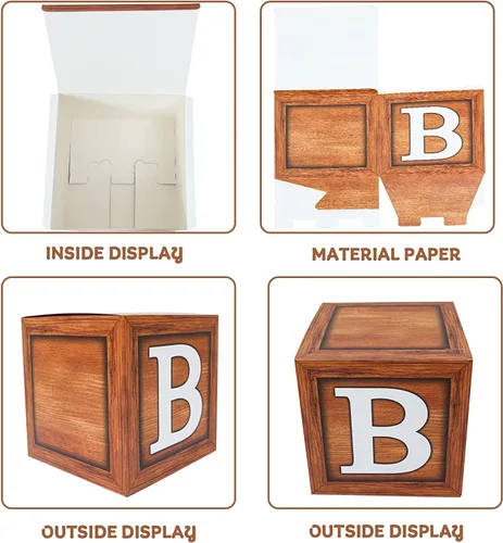 Miniatura 2 de Cajas de baby shower para decoraciones de cumpleaños – 4 cajas de globos de bebé de grano de madera marrón, cajas de bebé para decoración de centro