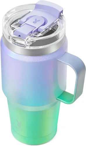 Miniatura 8 de Meoky - Vaso de 32 onzas con asa, taza de viaje de acero inoxidable con pajilla y tapa 2 en 1, taza de café con aislamiento al vacío, 100% a prueba