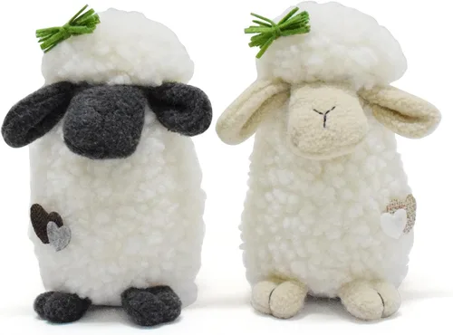 2 piezas de figuras de oveja de peluche, lindos animales pequeños, cordero, decoración de felpa hecha a mano, adorable gnomo de cordero blanco y