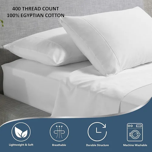Miniatura 5 de Juego de sábanas de tamaño individual – Sábanas de lujo de 4 piezas para hotel – Bolsillo extra de 16 pulgadas de profundidad y 100% algodón egipcio