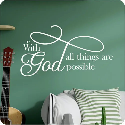 Miniatura 8 de My Vinyl Story Calcomanía de pared grande con Dios todas las cosas son posibles, inspiradora, decoración de oficina, cita de decoración de pared