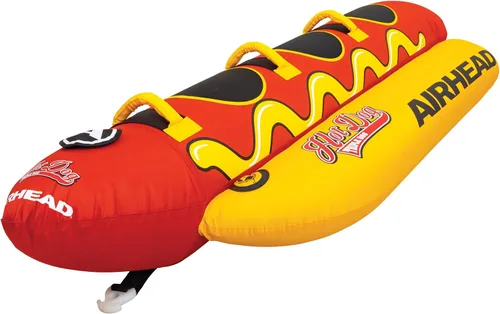 Airhead Hot Dog Towable Tube for Boating, 1-5 Rider Inflatable Boat Tube for Water Tubing, Full Nylon Cover, EVA Padding, Foam Padded Handles