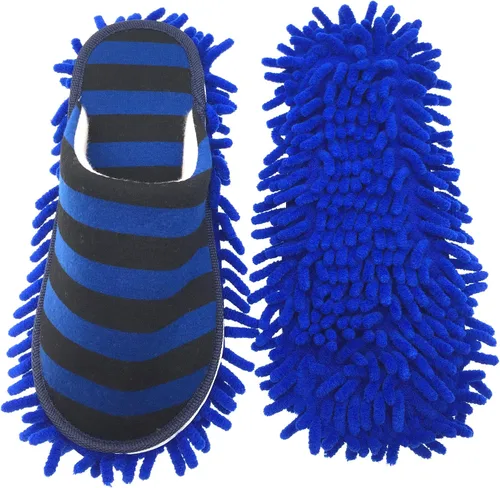 Miniatura 6 de Selric Cozy Washable Dust Mop Slippers Stripe Closed Toe, Multi-sizes Multi-Colors Available, Chenille Fibre Detachable Mop Soles, Indoor House