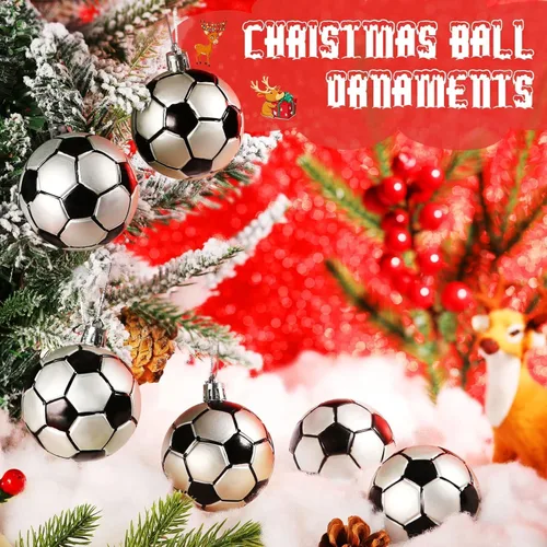 Miniatura 5 de Leitee 18 Piezas Pelotas de Fútbol de Plástico Navideñas de 2.36 Pulgadas Adornos para Árbol de Navidad con Asa para Colgar Adornos Decorativos