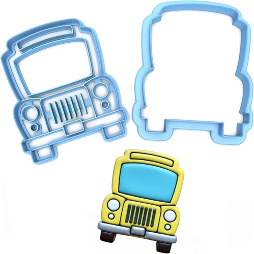 Sweet Prints Inc Set of 2 School Bus Front Cookie Cutter - Dishwasher Safe (X-Small - 2")