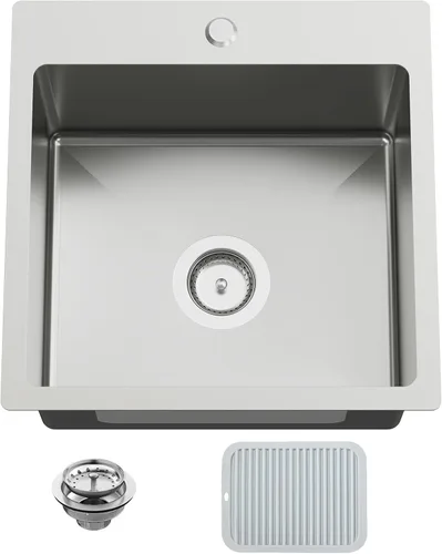 Miniatura 20 de Fregadero Negro de Cocina y Bar, Fregadero de Cocina de Acero Inoxidable de 15 x 17 Pulgadas para Empotrar, Fregadero de Bar Moderno de Un Solo