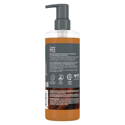 Miniatura 2 de DOVE MEN + CARE Champú 2 en 1 + acondicionador aceite de sándalo y cardamomo para cabello grueso y completo, + vitamina B3 y complejo mineral, 17.5
