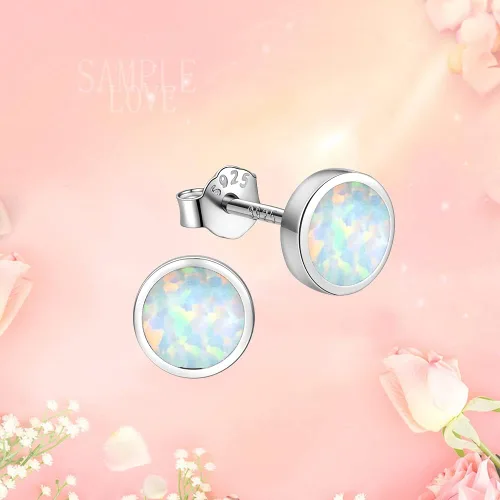Miniatura 4 de White Gold Plated Sterling Silver Opal Stud Earrings 3mm-8mm Options, Simulated Opal Dot Studs Hypoallergenic Jewelry