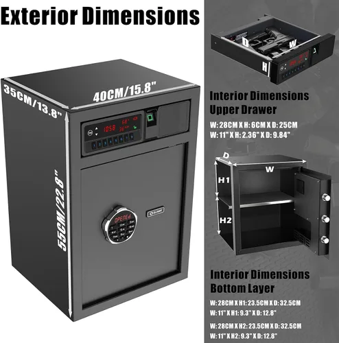 Miniatura 6 de Z ZLJUAN Caja de Seguridad con Gaveta Deslizante y Pantalla LCD de Temperatura, Humedad, Hora, Seguridad Electrónica para el Hogar para Dinero