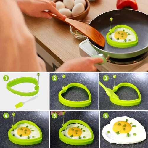 Miniatura 5 de SEIWEI Molde de huevo frito Anillos de cocina de huevo antiadherente DIY Pancake Hornear Herramienta de cocina Forma de corazón Rojo