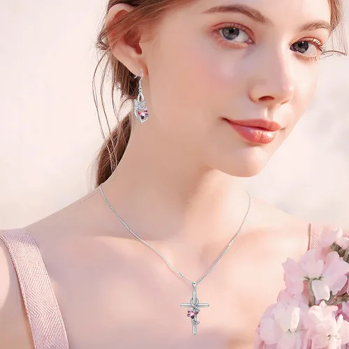 Miniatura 3 de Flpruy Collar de cruz para mujer, plata de ley 925, collar con texto en inglés "I Love You", joyería religiosa con caja de regalo para madre e hija