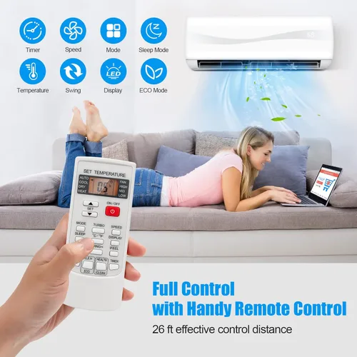 Miniatura 5 de PETSITE 9000 BTU Mini Split Aire acondicionado pre-cargado Inverter Sistema de bomba de calor, 17 SEER2 208V-230V montado en la pared, unidad de CA