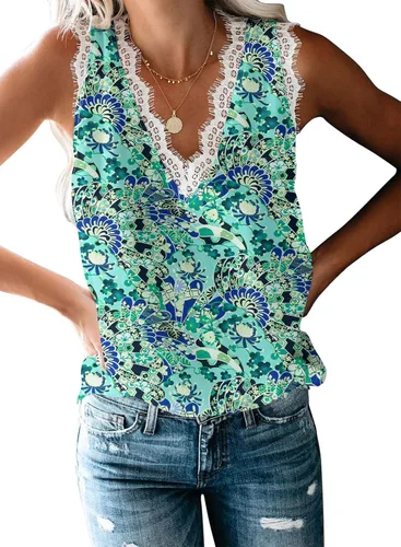 Miniatura 226 de VIISHOW - Camiseta sin mangas, sexy, con cuello en V y bordes de encaje para mujer, camisola de vestir, camisas de gasa, sin mangas, casuales