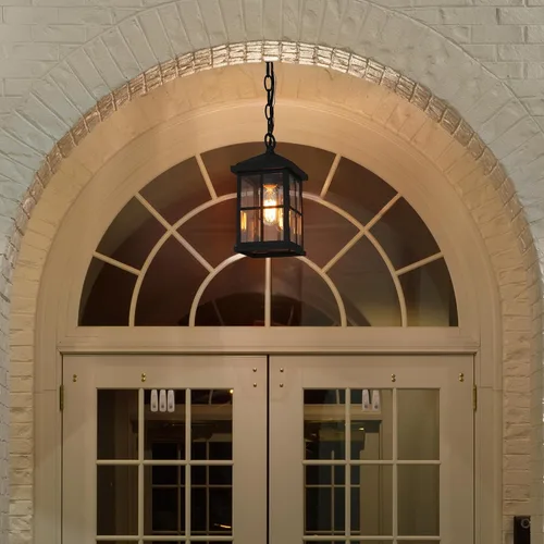 Miniatura 3 de Lámpara colgante para exteriores, luces colgantes exteriores de granja con cadena ajustable, luz de techo negra para exteriores con vidrio