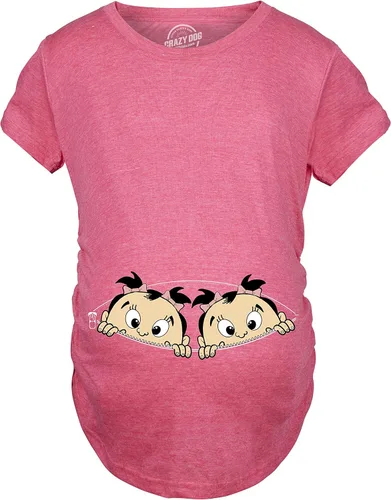 Crazy Dog T-Shirts Camiseta de maternidad Peeking Twin Girls Linda adorable camiseta de embarazo para mamá