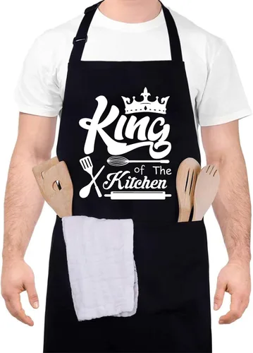 Delantales divertidos para hombres, delantales de cocina Rey de la Cocina para hombres, delantales personalizados, delantal de chef ajustable para