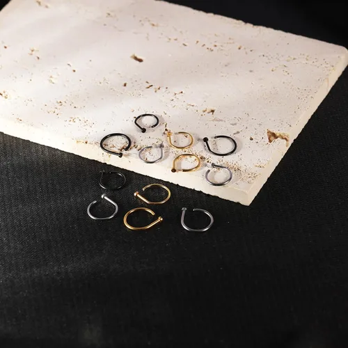Miniatura 4 de AccGin Juego de aros de nariz de 0.63 oz20 G, en forma de D, piercing de nariz fino, joyería para nariz, tornillo, tabique, labio, tragus