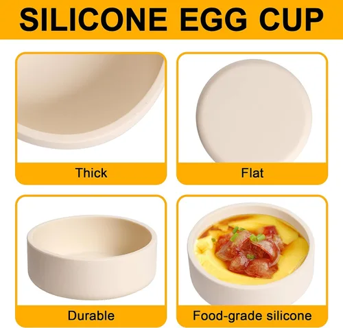 Miniatura 2 de Paquete de 3 moldes de silicona para escalfar huevos con tapas, moldes de silicona para freidora de aire, huevos reutilizables antiadherentes, Blanco