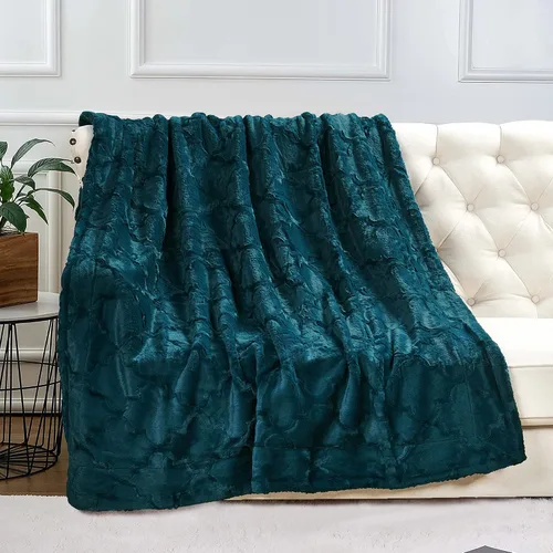 Miniatura 2 de BOON Brushed cobija de piel sintética con refuerzo de sherpa, 50 x 60 pulgadas y 60 x 80 pulgadas, Poliéster & Mezcla de poliéster, Dark Teal, 50" x
