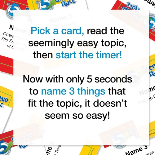 Miniatura 4 de Juego de la Regla de 5 Segundos - Juego de Cartas de Preguntas Simples para Diversión Familiar, Fiestas, Niños, Viajes, Noche de Juegos y Pijamadas