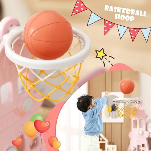 Miniatura 7 de YUFU Juego de Tobogán y Columpio 4 en 1 para Niños Pequeños, Tobogán para Niños con Escalador, Columpio, Aro de Baloncesto, Juego