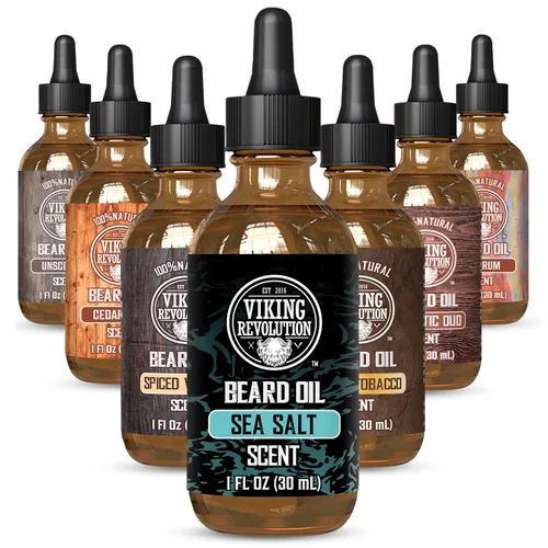 Miniatura 24 de Viking Revolution Aceite de barba de sándalo para hombres, aceite natural para barba con aceite de argán y aceite de jojoba, suavizante de barba