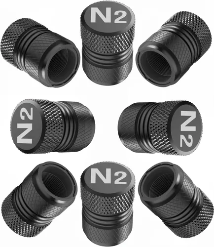 Tapas de Vástago de Válvula de Neumático - Paquete de 8 Tapas de Aire de Neumáticos, Logotipo de Nitrógeno N2, Resistente a la Corrosión, Aleación